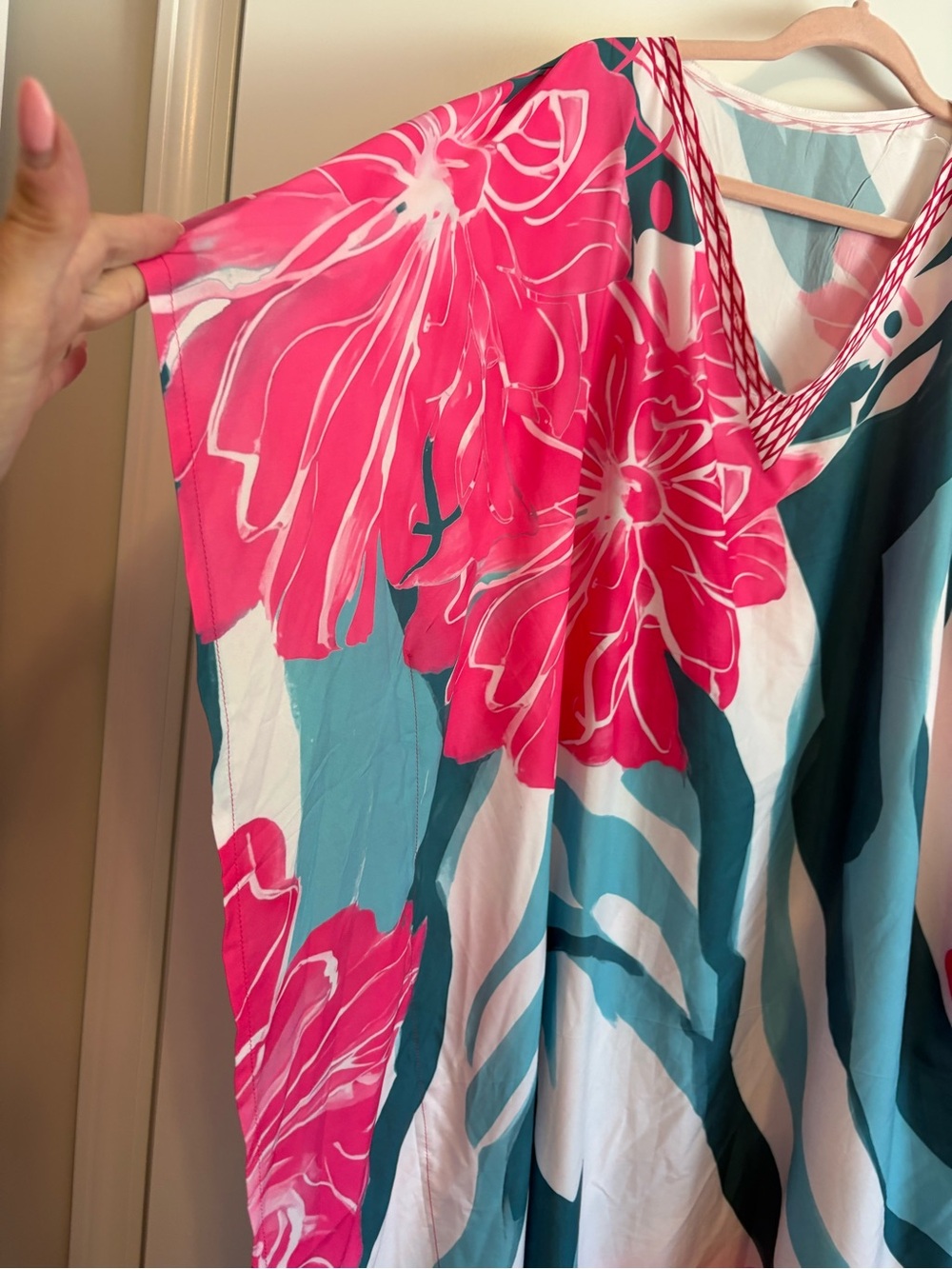Bold Floral Caftan in Hot Pink & Teal - Picture 2 of 3